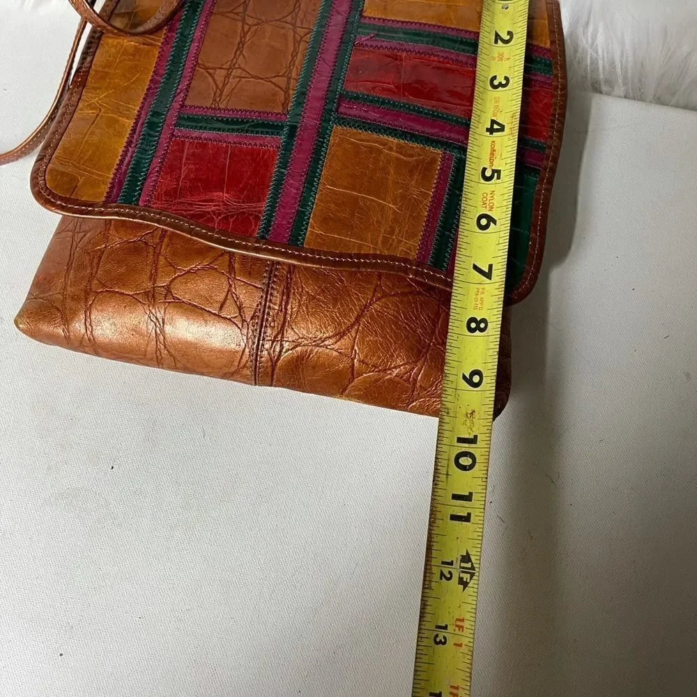 Carlos Falchi vintage leather croc embossed flap crossbody bag
